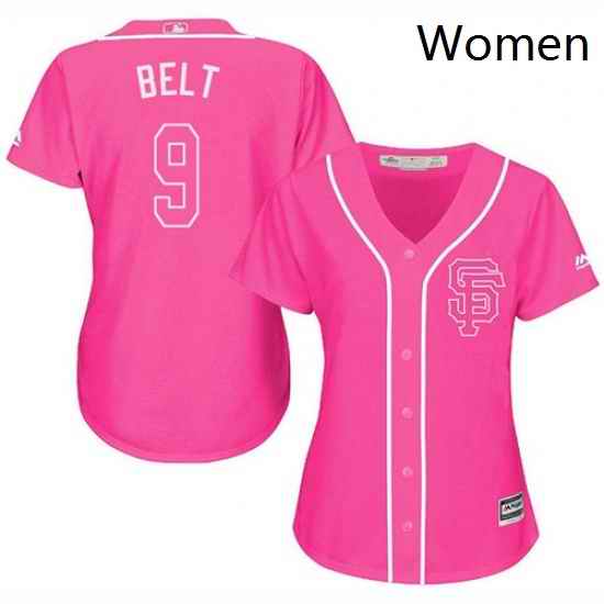 Womens Majestic San Francisco Giants 9 Brandon Belt Replica Pink Fashion Cool Base MLB Jersey
